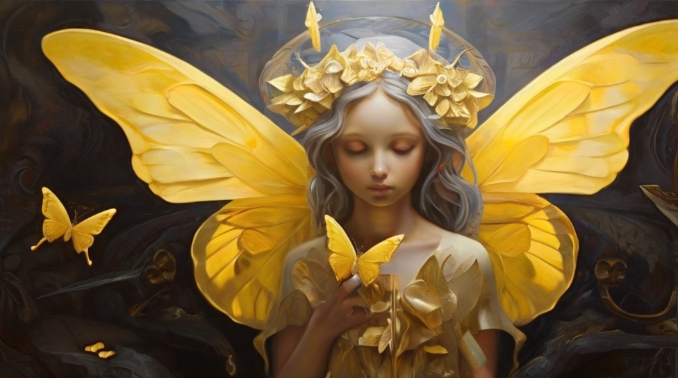 Yellow Butterfly with angels