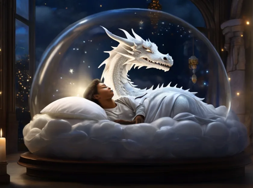 person sleeping with a dragon
