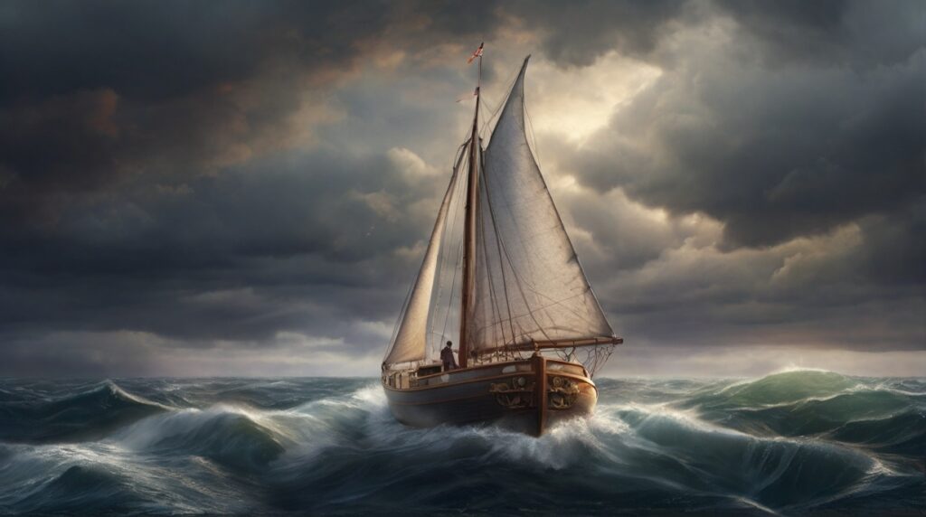 dreaming of boat in stormy waters